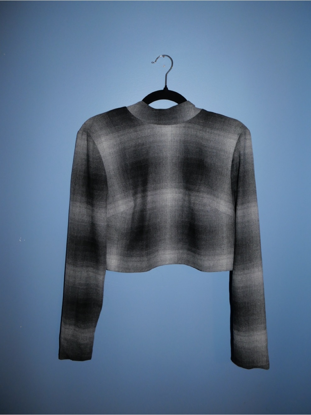 Zimmermann Gray Plaid Cropped Mock-Neck Top